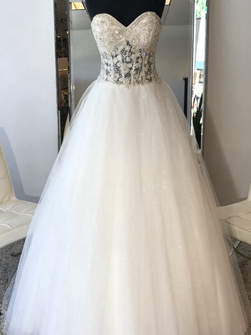 A-line Sweetheart Floor Length Organza Wedding Dress Beading