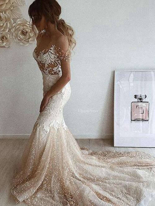 Mermaid Sweetheart Court Train Organza Wedding Dress Beading