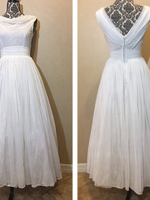 A-line Bateau Ankle Length Chiffon Bridal Dress