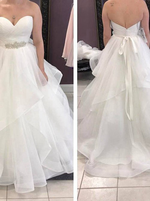A-line Sweetheart Sweep Train Chiffon Wedding Dress