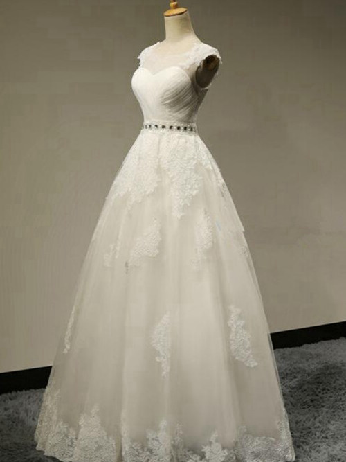 A-line Scoop Floor Length Lace Wedding Dress