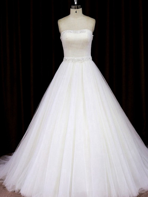 Princess Strapless Sweep Train Tulle Wedding Dress