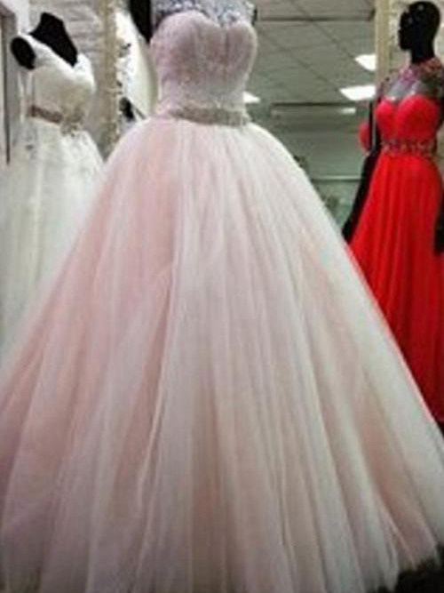 A-line Jewel Sweep Train Organza Lace Bridal Dress