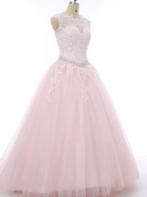 A-line Jewel Sweep Train Organza Wedding Dress Lace
