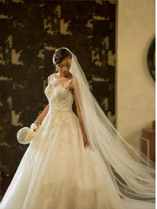 A-line Sheer Court Train Organza Bridal Gown Applique