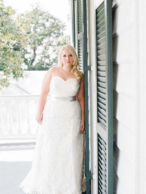 A-line Sweetheart Floor Length Lace Wedding Wear