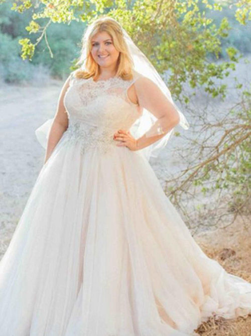 Princess Jewel Brush Train Organza Wedding Dress