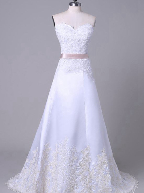 A-line Sweetheart Brush Train Taffeta Wedding Dress Lace