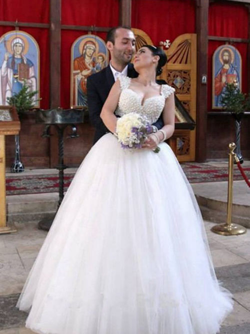 Ball Gown Straps Sweep Train Organza Bridal Wear Beading