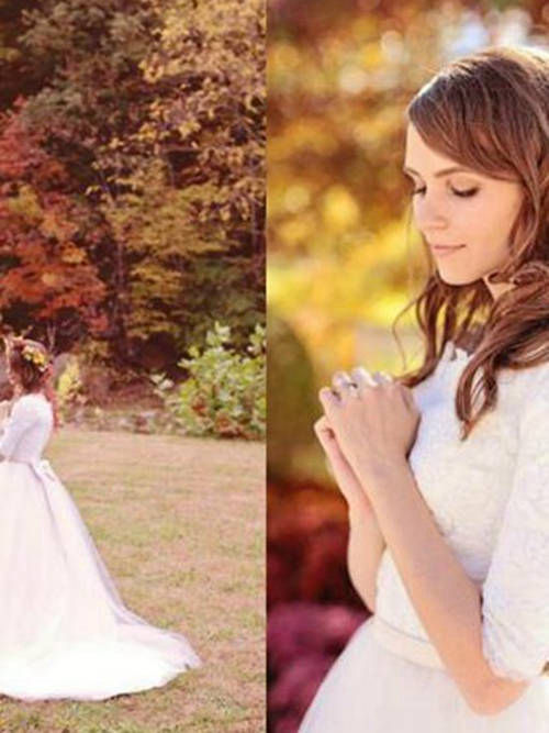 Princess Scoop Sweep Train Organza Lace Wedding Dress