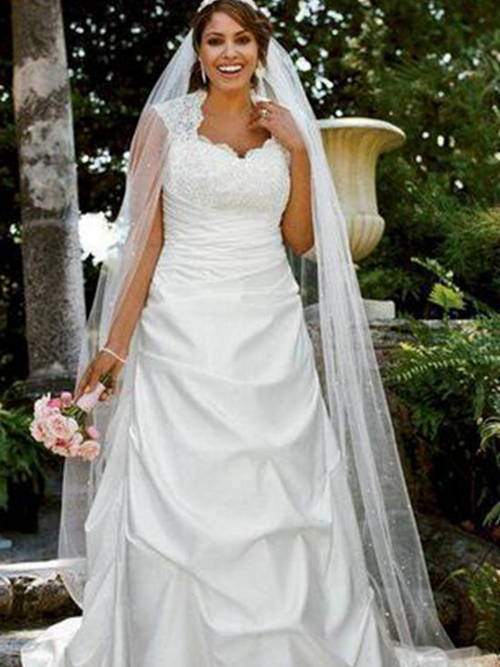 A-line Sweetheart Sweep Train Taffeta Wedding Dress Beading