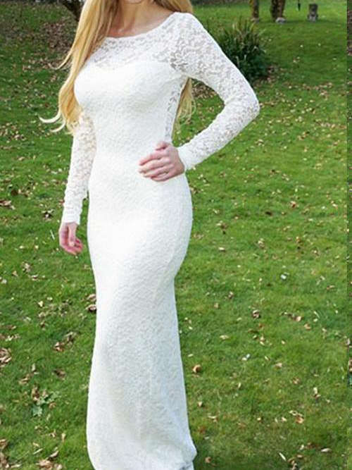 Sheath Scoop Floor Length Lace Wedding Dress