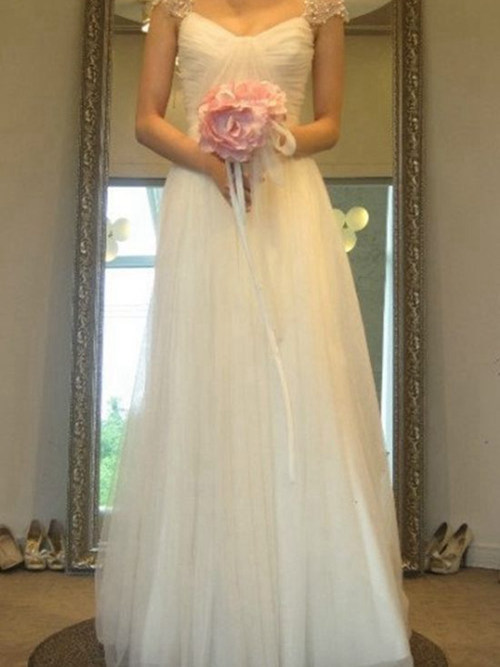 A-line Straps Floor Length Organza Bridal Gown Beading