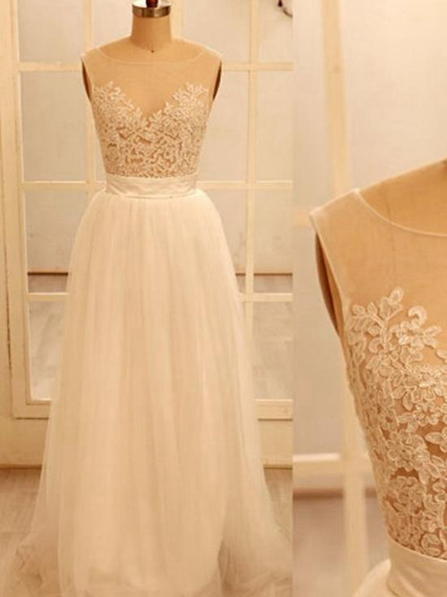 A-line Sheer Brush Train Lace Chiffon Wedding Dress