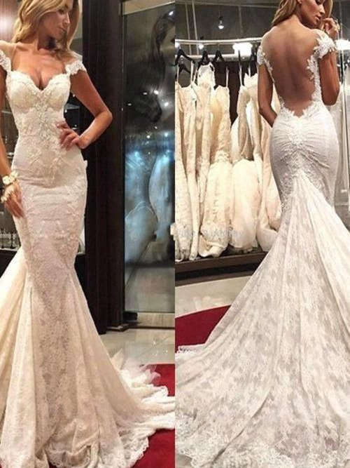 Mermaid Straps Court Train Lace Wedding Dress