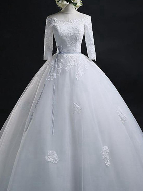 A-line Scoop Brush Train Organza Wedding Dress Lace