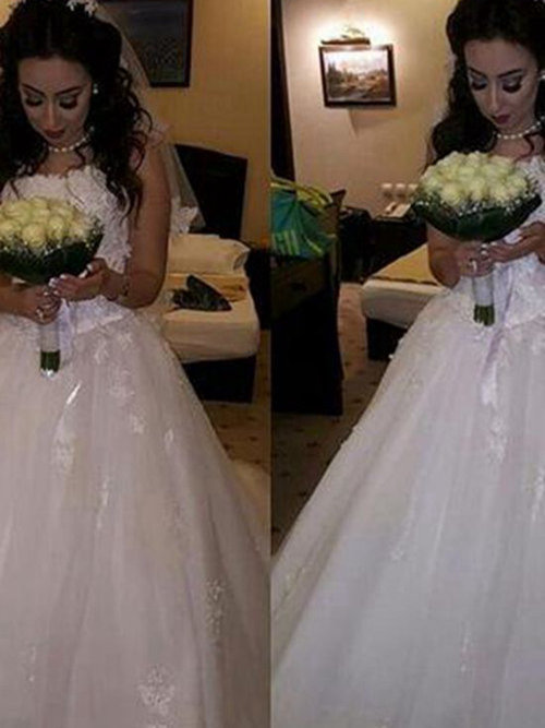 Princess Strapless Floor Length Organza Wedding Dress Applique