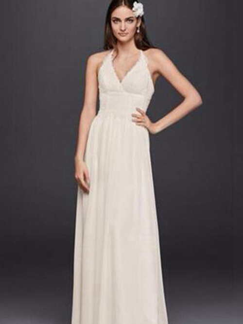 A-line Halter Floor Length Chiffon Wedding Gown