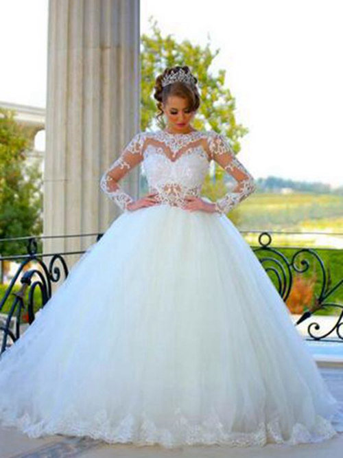 Ball Gown Sheer Court Train Organza Wedding Wear Lace
