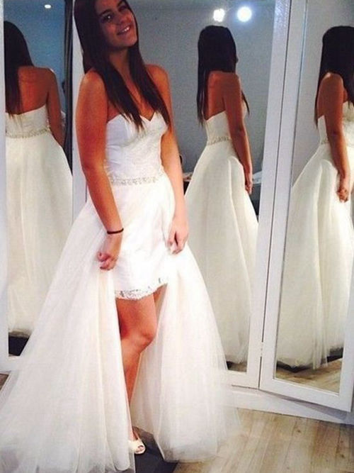 A-line Sweetheart Floor Length Organza Bridal Dress