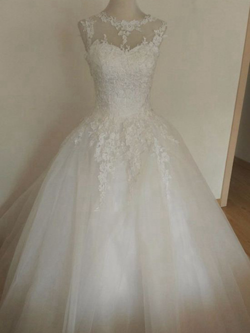 A-line Sheer Sweep Train Organza Wedding Dress Applique