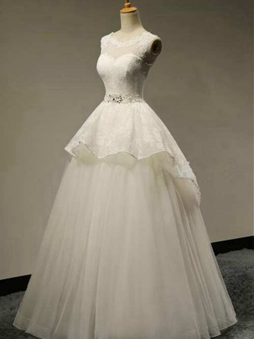 A-line Sheer Floor Length Organza Wedding Dress
