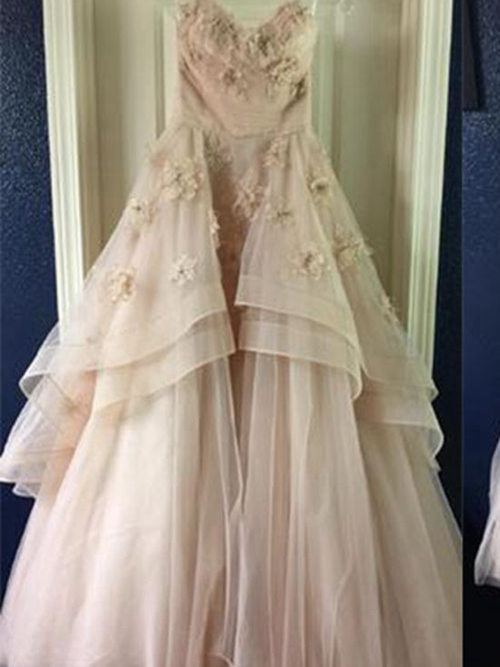 A-line Spaghetti Straps Sweep Train Organza Wedding Gown Flower