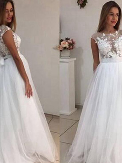 A-line Sheer Sweep Train Organza Wedding Dress Sash