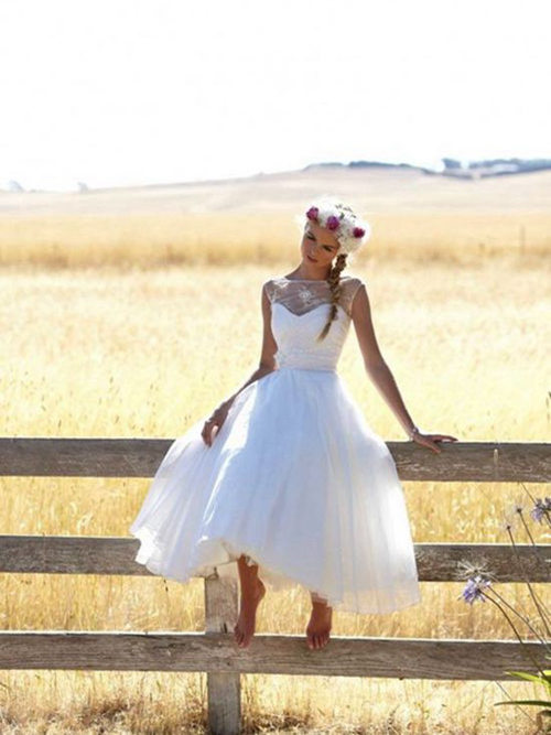 Princess Sheer Tea Length Organza Wedding Dress