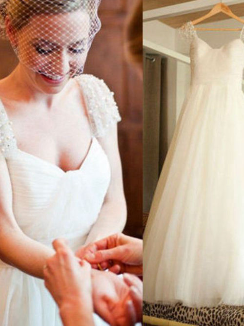 A-line Straps Floor Length Organza Wedding Dress