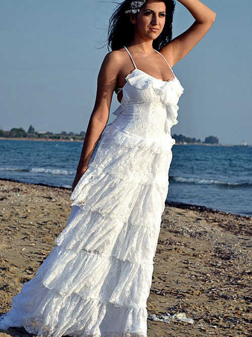 A-line Halter Floor Length Lace Wedding Dress