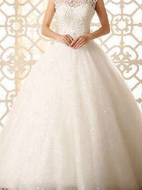 Ball Gown Scoop Floor Length Organza Bridal Dress