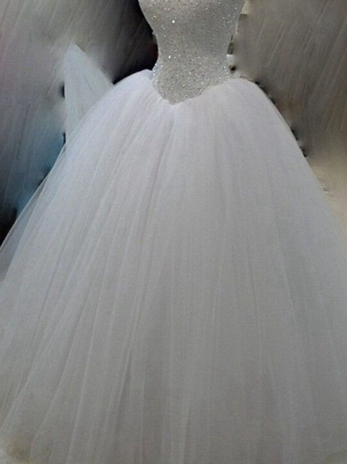 Ball Gown Sweetheart Floor Length Tulle Bridal Dress Beading