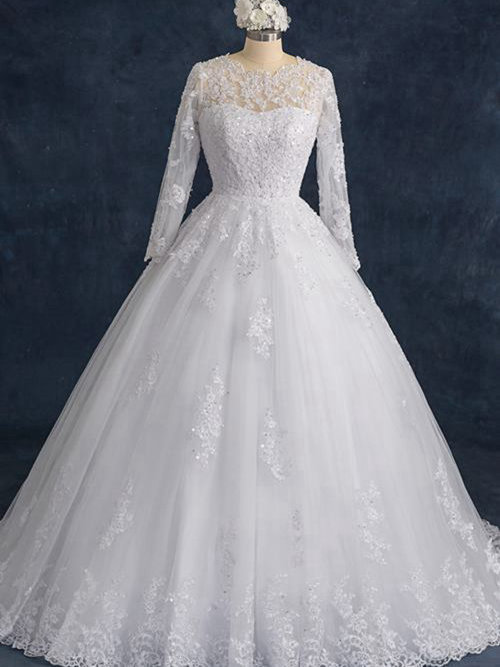 Princess Jewel Court Train Organza Lace Bridal Gown