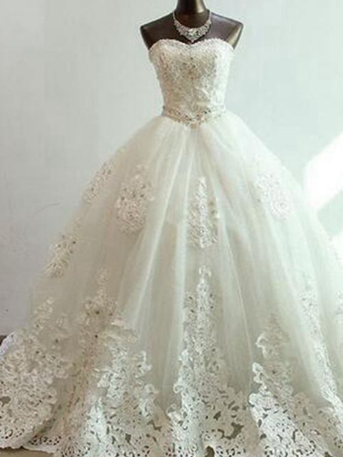 Ball Gown Sweetheart Court Train Organza Wedding Dress Applique