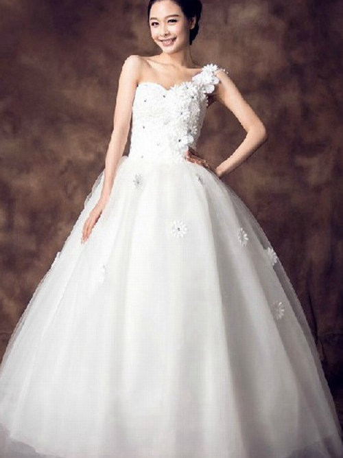 Ball Gown One Shoulder Floor Length Organza Bridal Wear
