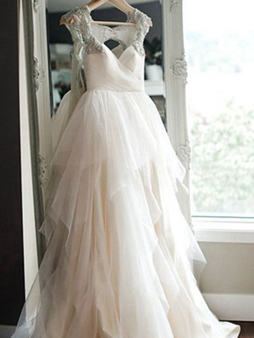 Empire Straps Brush Train Tulle Bridal Gown