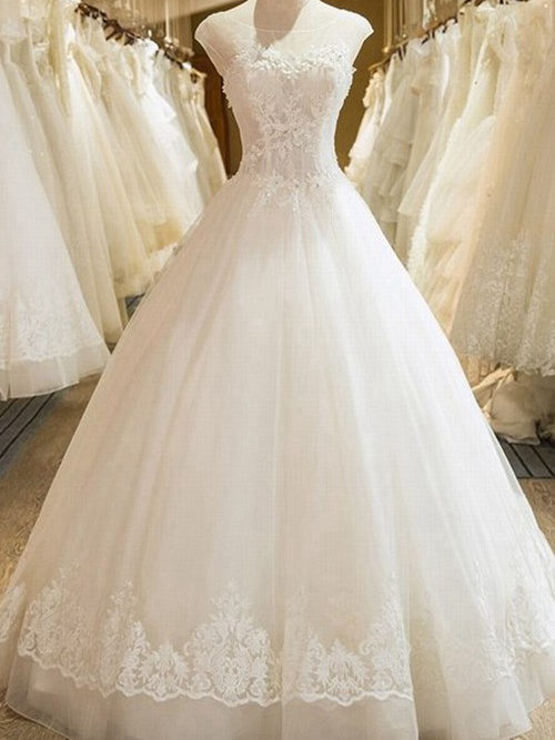 Princess Scoop Floor Length Organza Wedding Dress