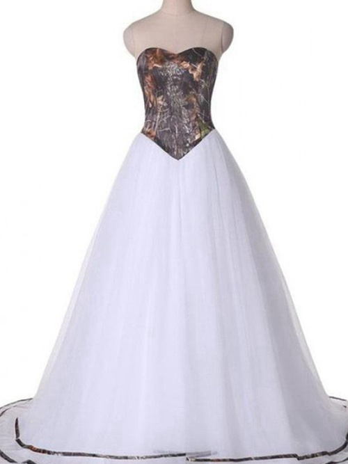 A-line Sweetheart Sweep Train Organza Bridal Dress