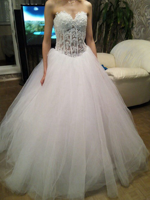 Princess Sweetheart Floor Length Lace Organza Bridal Wear