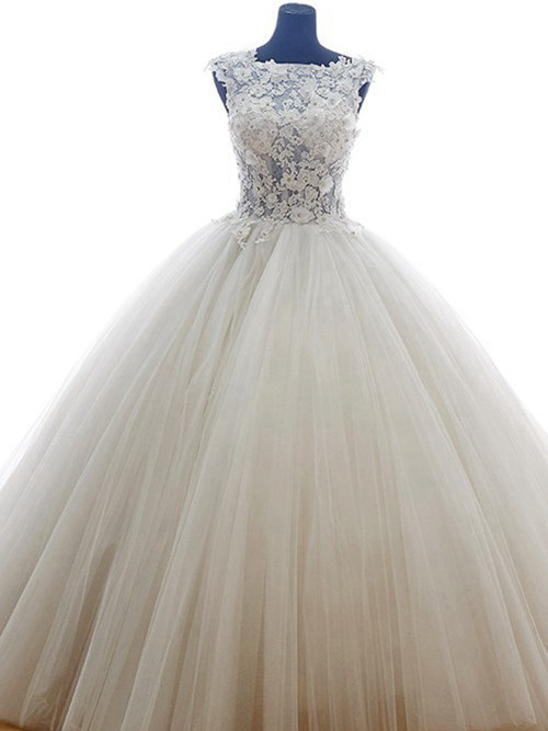 Princess Jewel Court Train Organza Wedding Dress Applique