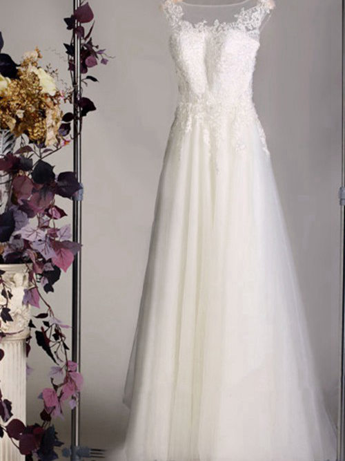 A-line Sheer Floor Length Lace Organza Wedding Dress