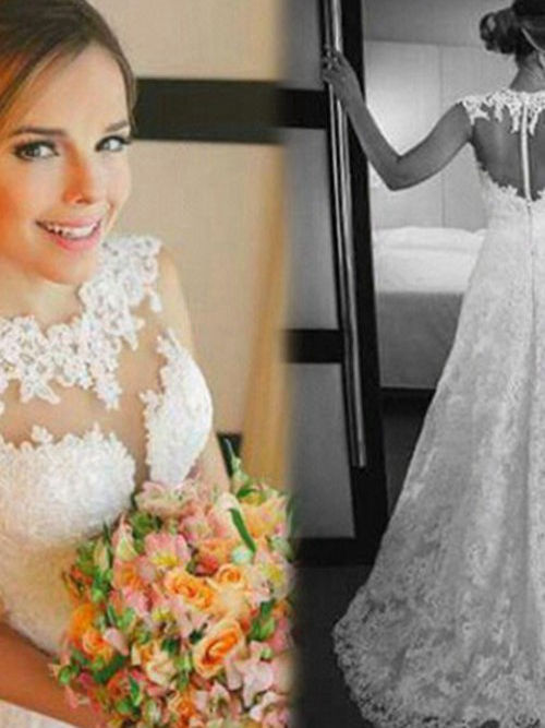 A-line Sheer Sweep Train Lace Wedding Dress