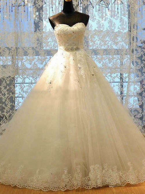 Empire Sweetheart Court Train Lace Organza Bridal Wear