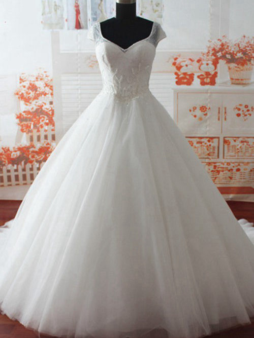 A-line Sweetheart Court Train Organza Bridal Dress