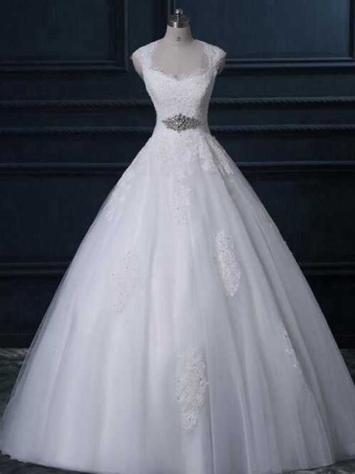 Princess Sweetheart Floor Length Organza Bridal Dress Applique