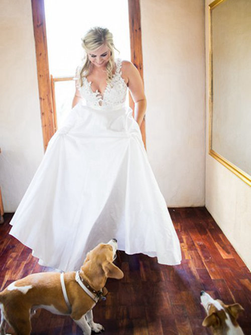 A-line V Neck Floor Length Taffeta Bridal Gown