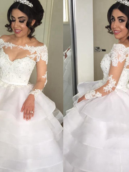 Ball Gown Off Shoulder Floor Length Lace Organza Bridal Wear