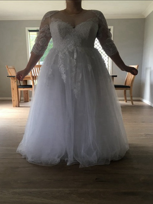 A-line Sheer Floor Length Organza Bridal Dress