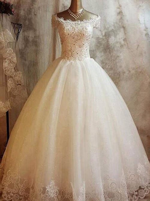 Ball Gown Off Shoulder Organza Floor Length Bridal Wear